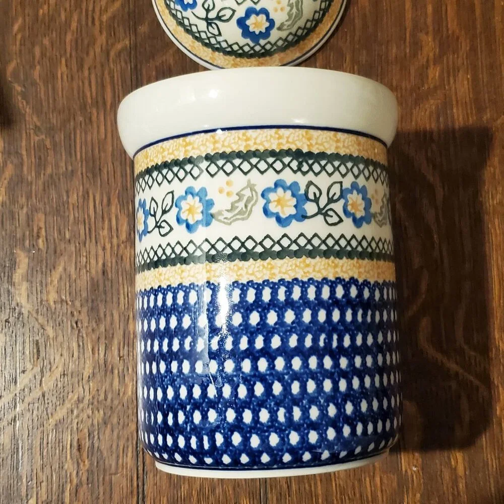 Ceramika Artystyczna Handpainted Polish Pottery Canister Jar with Lid